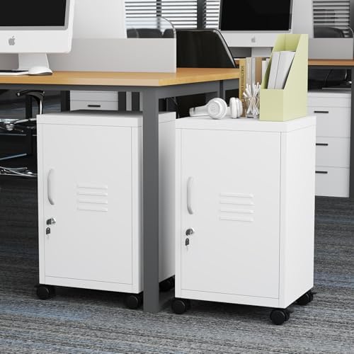 pozdeg 24.4" H White Lockable Rolling Metal Storage Locker - Image 7