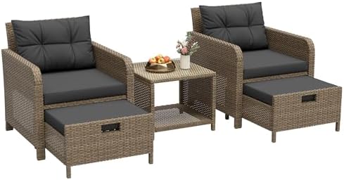 LHBcraft 5 Piece Patio Furniture Set, PE Wicker Outdoor Furniture Set by LHBcraft-US