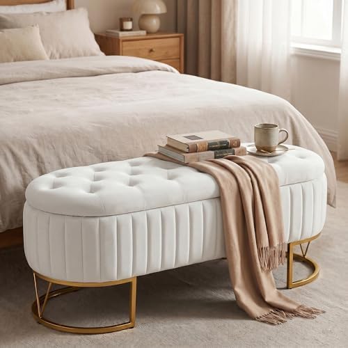 Velvet Oval Upholstered End of Bed Bench by DRKAT