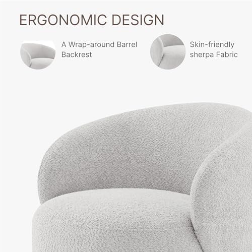 KISLOT Swivel Barrel Accent Chair, Boucle Fabric, Light Gray - Image 6