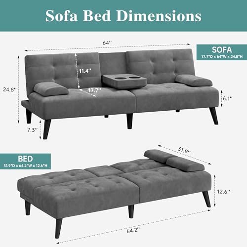 64" Futon Sofa Bed, Small Loveseat - Image 2