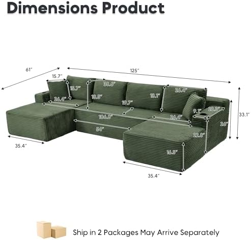 125" Modular Sectional Sofa Couch, U-Shaped Boneless Couch - Image 2