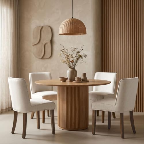 Mid-Century Dining Chairs Set of 4, Linen Fabric Solid White Kitchen Chairs by DMFurniture