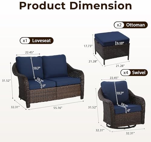 7 Piece Patio Wicker Conversation Set, All-Weather Use Outdoor Wicker Loveseat - Image 2