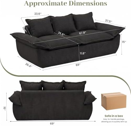 JUIKURY 70" Convertible Corduroy Sofa Bed, Boneless Foldable Loveseat Sleeper - Image 2