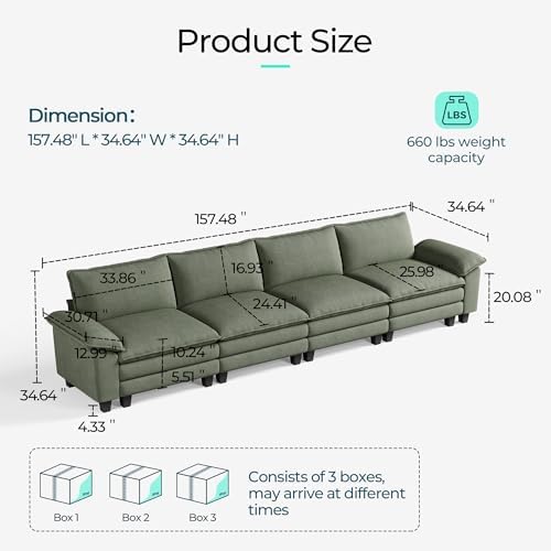LINSY HOME 157'' Modular Sectional Sofa 4 Seat Couch Corduroy Cloud Couch - Image 2