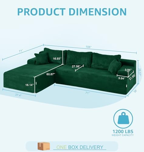 Hobestluk Boneless Couches Modular Sectional Sofa L-Shape Oversized Chaise - Image 2