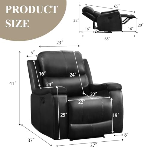 CANMOV Manual Recliner Chair Set of 2, Classic Faux Leather Recliner Chair - Image 2