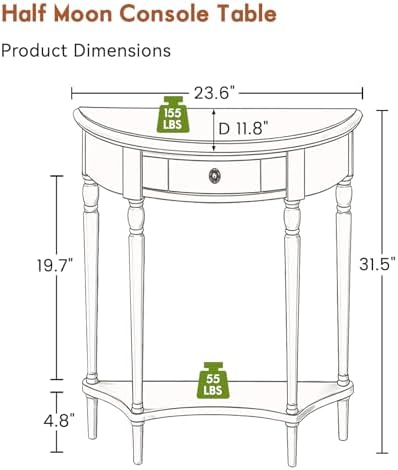 Half Moon Console Table Solid Wood Vintage Entryway Table - Image 2