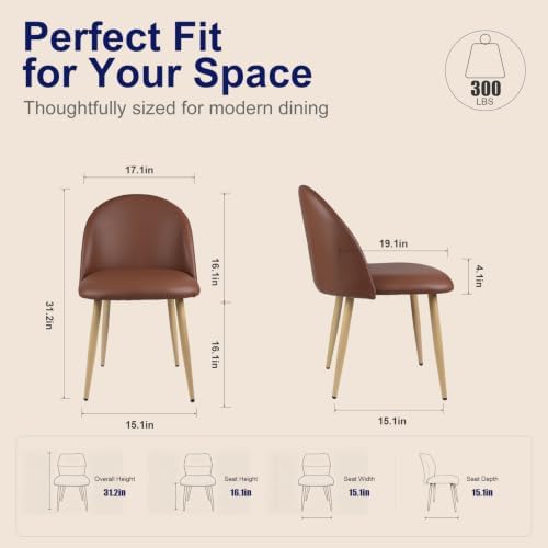 Lightdot Modern PU Leather Dining Chairs Set of 2 Brown Kitchen Side Chairs - Image 2