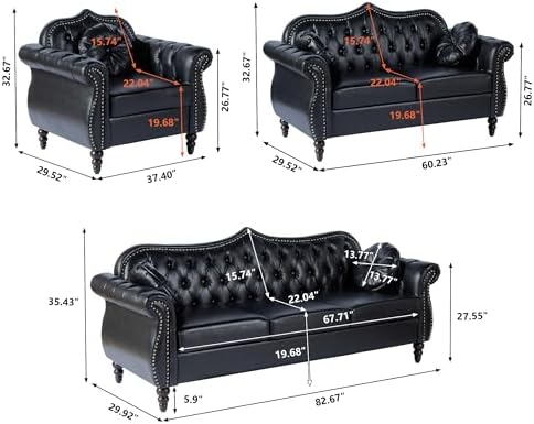 AVZEAR 60" Loveseat Sofa, Chesterfield Sofa, Mid-Century Modern PU Upholstered - Image 2