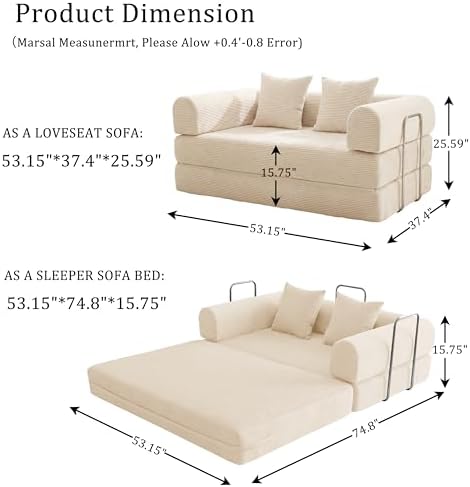 Futon Sofa Bed Modular Loveseat Sleeper Folding Pull Out Couch - Image 2