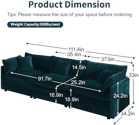 GNIXUU 112" Blue Modular 3 Seater Cloud Sectional Couches - Image 2