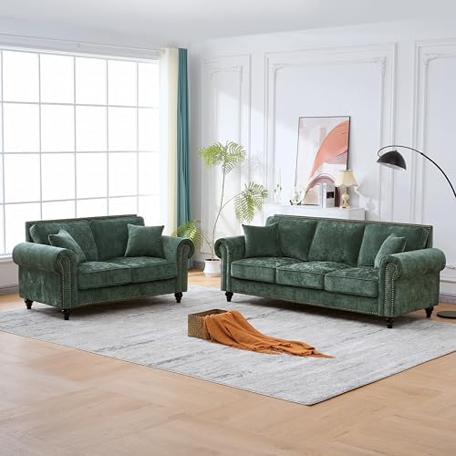 63.5" Chenille Loveseat Sofa, Traditional Rolled Arm Couch - Image 6
