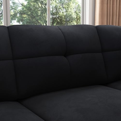 HONBAY Convertible Sectional Sofa L Shaped Couch, Velvet Black - Image 6
