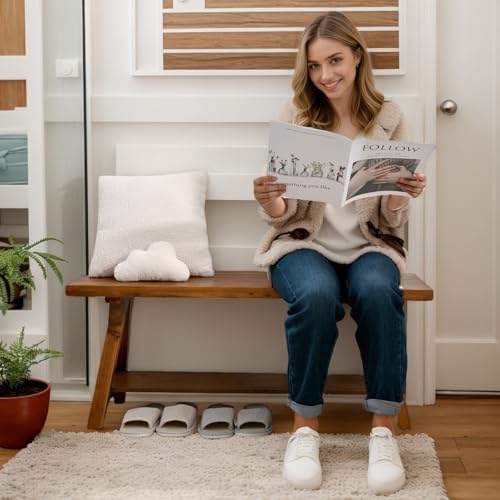 SwallowLiving 43 Inch Farmhouse Storage Bench, Rustic Solid Wood Entryway Bench - Image 3