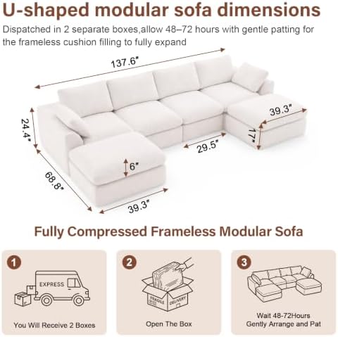 137" Cloud Couch Sectional Sofa - Image 2