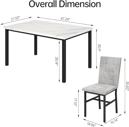 Hooseng Dining Room Table Set 5 Piece Dining Table Set Marble Dining Table 4 - Image 3