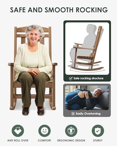 Outdoor Rocking Chair Set of 4, All-Weather Resistant Poly Lumber Rocker Chair - Image 5