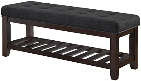 24KF Large Rectangular Upholstered Tufted Linen Ottoman Bench, Padded Bench - Image 3