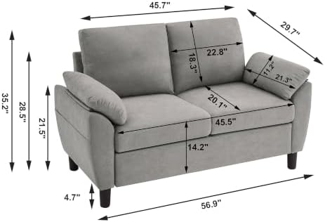 57" Loveseat Sofa, Modern Linen Comfy Love Seat - Image 2