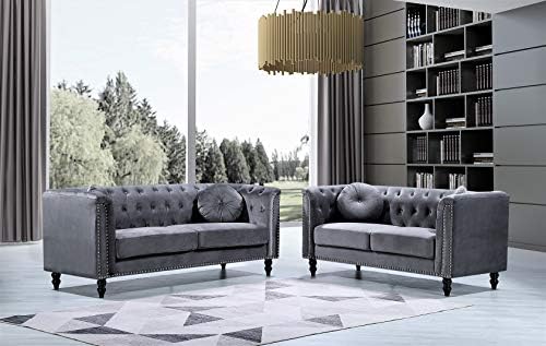 Container Furniture Direct Zenvor Velvet Chesterfield Sofa - Image 3