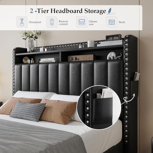 EnHomee Twin Bed Frame with 2 Drawers & 2-Tier Storage Headboard - Image 4