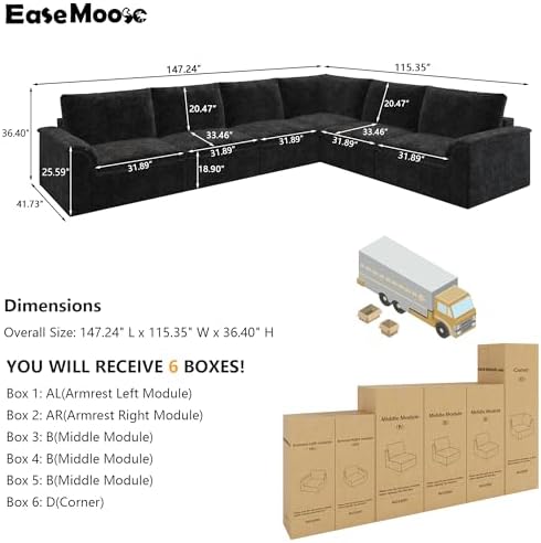 EASE MOOSE Cloud Couch Sectional, Boneless Couches - Image 2