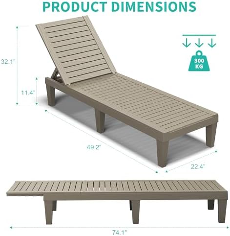 Outdoor Chaise Lounge Chairs Set of 4, Texture Grey - Image 4