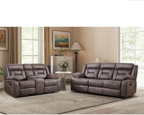 EBELLO Manual Recliner Sofa Set, Faux Leather Reclining Living Room Furniture by EBELLO