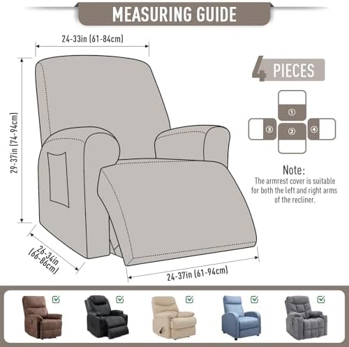 TAOCOCO Stretch Recliner Chair Covers 4 Piece, Pale Brown - Image 5