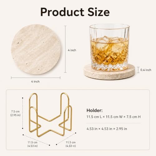 Travertine Coasters with Gold Holder, Cork Backing - Image 4