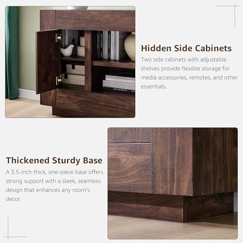 OKD Modern 70" TV Stand for 80" TV, Thick Block Media Console, Dark Walnut - Image 6