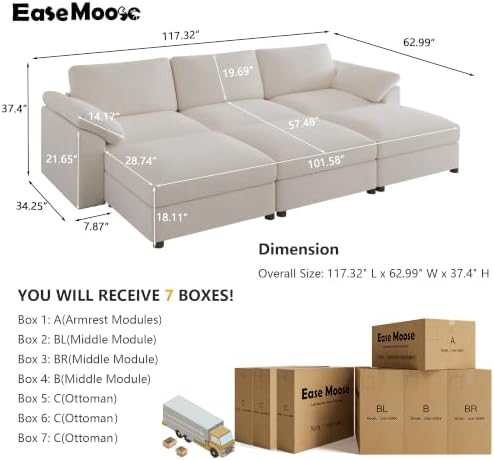 EASE MOOSE Oversized Sleeper Sectional Sofa, Deep Seat Modular Sofa - Image 2
