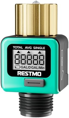 RESTMO Water Flow Meter with Brass Inlet Metal Thread, Measure Gallon/Liter by Restmo