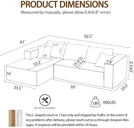 92.5" Boneless Couch, Left Facing Sectional Sofa - Image 2