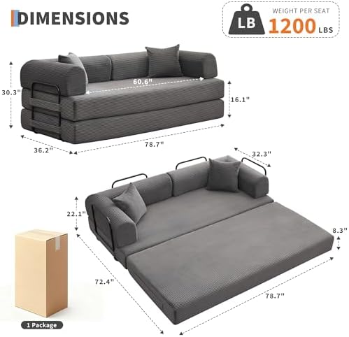 IDEALHOUSE 79" Convertible Futon Sofa Bed, Boneless Couch - Image 3