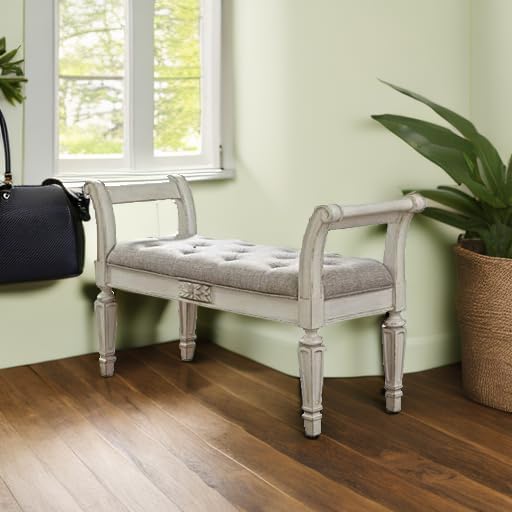 Signature Design by Ashley Realyn Upholstered Accent Bench, Antique White - Image 2