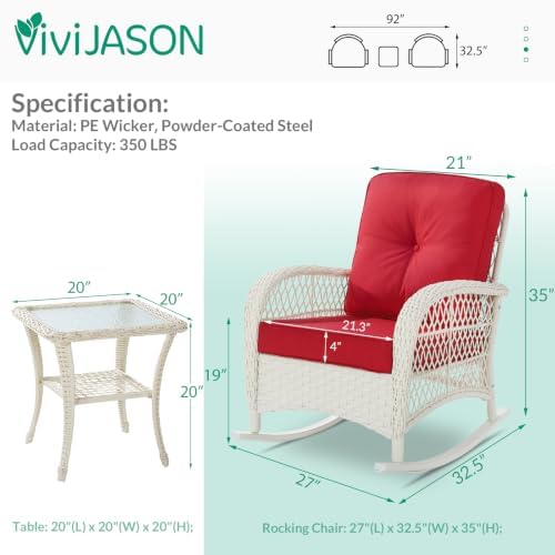 VIVIJASON Outdoor Rocking Chairs Set of 2, 3 Piece Patio Wicker Bistro Set - Image 2