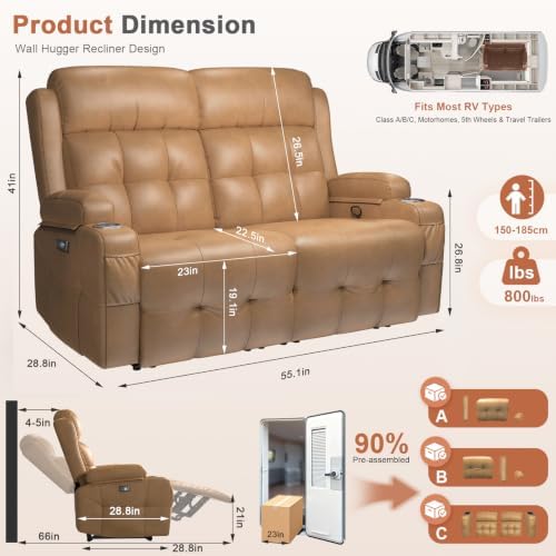 RV Loveseat Recliner Sofa, Wall Hugger Reclining RV Couch - Image 2