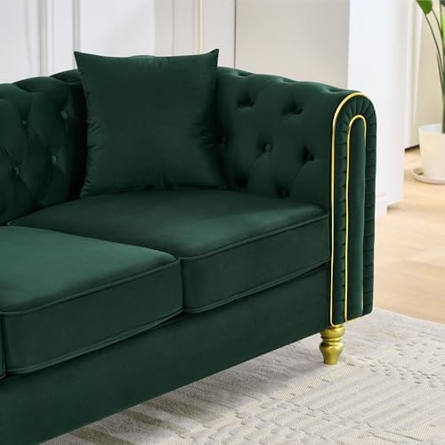 Velvet Chesterfield Sofa, Mid Century Modern Deep Seater Couch - Image 4