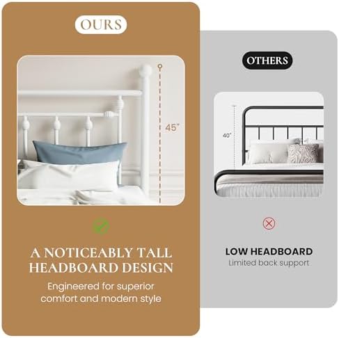 SHA CERLIN 14" Twin Size Metal Platform Bed Frame/Victorian Headboard and - Image 4