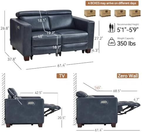 MCombo Zero Wall Hugger Power Loveseat Recliner Sofa, HL198M1 Pacific - Image 3