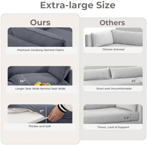 Modular Sectional Sofa, 6 Seat Modern Corduroy Cloud Couch - Image 7