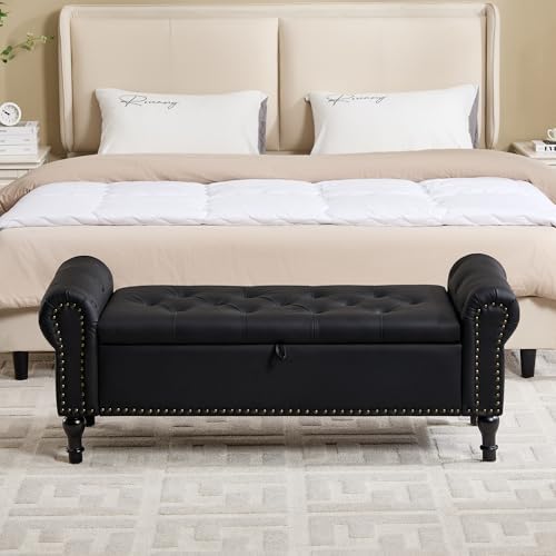 Storage Bench for Bedroom, Faux Leather Queen Size Benches - Image 3