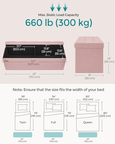 SONGMICS 43.3 Inches Folding Storage Ottoman Bench, Load 660 lb - Image 3