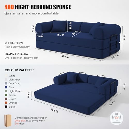 79" Convertible Futon Sofa Bed, 5-in-1 Boneless Couch - Image 2