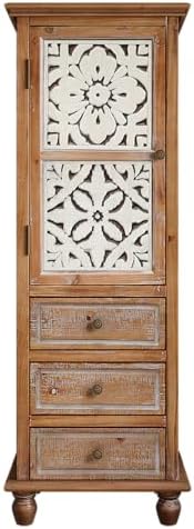 LKTART Solid Wood Tall Accent StorageCabinet, Narrow Carved Sideboard Buffet - Image 3