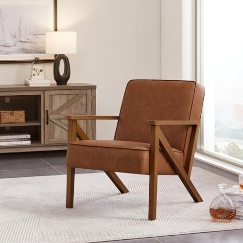 Yaheetech Mid-Century Modern Accent Chair, Lounge Chair, Light Brown - Image 3