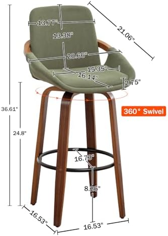 LUNLING 25.6" Counter Height Bar Stools Mid Century Modern Retro Bar Chairs - Image 3